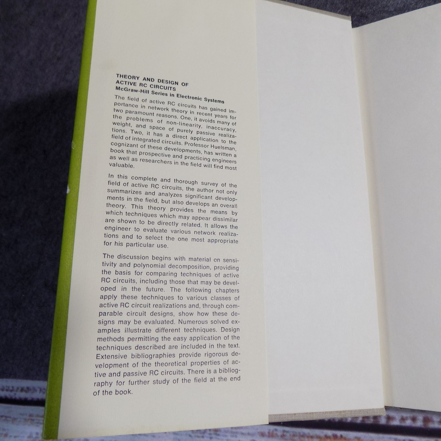 Vintage Theory & Design Active RC Circuits Huelsman 1968 McGraw-Hill Electrical